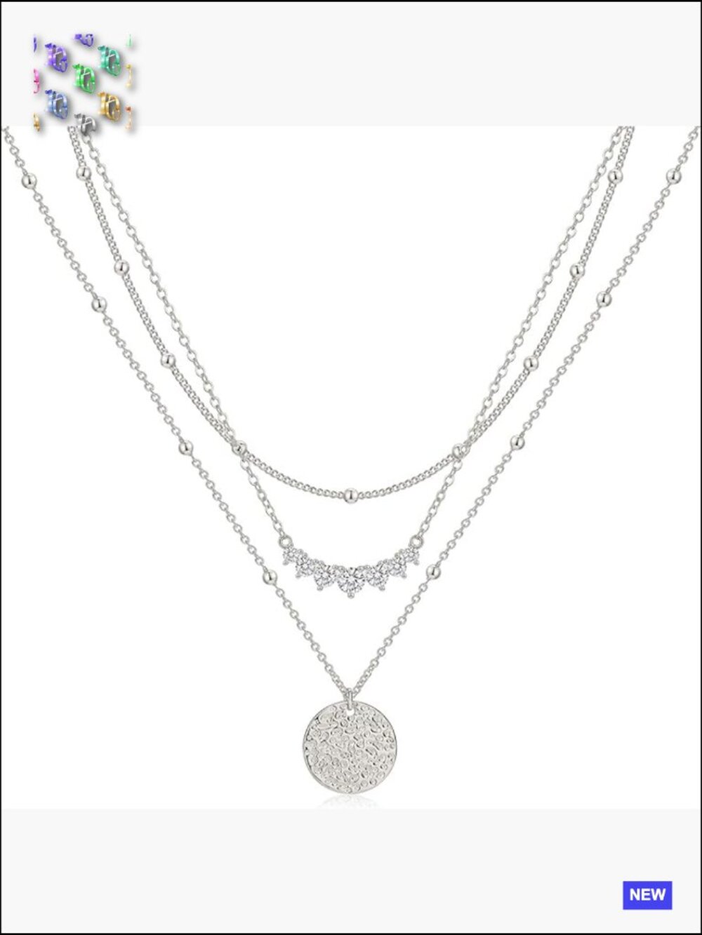 Layered Gold Silver Necklaces Set, Stackable Chain with CZ Pendant, Trendy